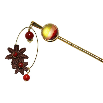 かんざし レース 花 虹 赤 オレンジ 24k TAMARUSAN