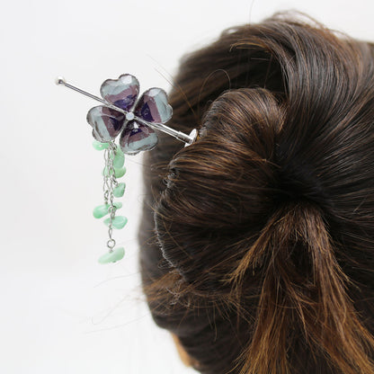 着せ替えかんざし 花 木製 虹 パープル TAMARUSAN