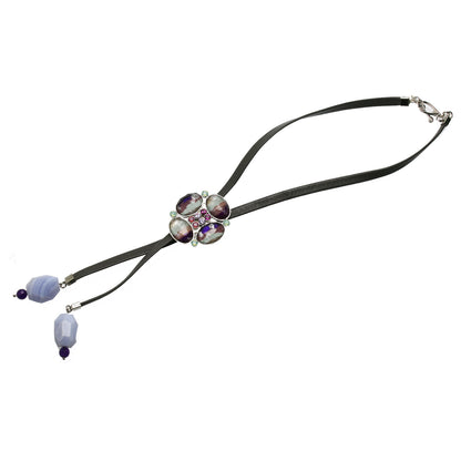 ネックレス 革紐ループタイ アメジスト 虹 古希 紫 TAMARUSAN