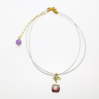 チョーカー 紫 ペリドット ２連革紐 TAMARUSAN