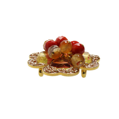 帯留め 珊瑚 金 オレンジ クローバー TAMARUSAN