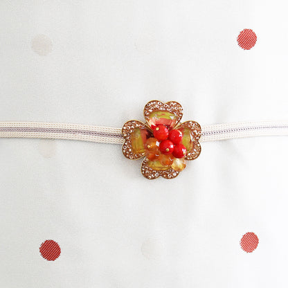 帯留め 珊瑚 金 オレンジ クローバー TAMARUSAN