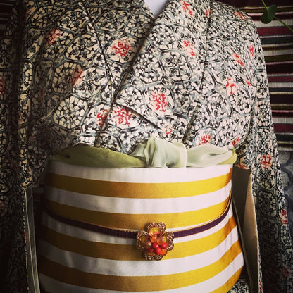 帯留め 珊瑚 金 オレンジ クローバー TAMARUSAN