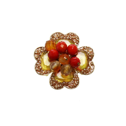 帯留め 珊瑚 金 オレンジ クローバー TAMARUSAN