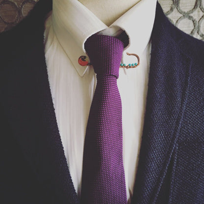 安全ピンブローチ オレンジ ターコイズ パンジー TAMARUSAN