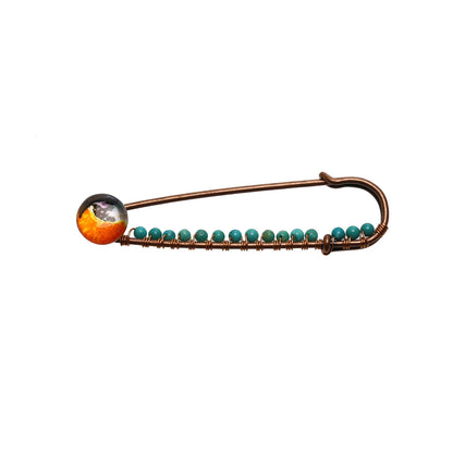 安全ピンブローチ オレンジ ターコイズ パンジー TAMARUSAN