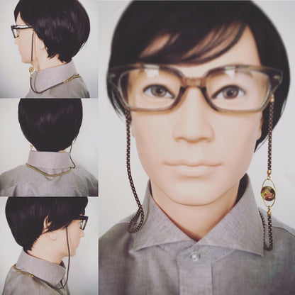 眼鏡チェーン 組紐 パンジー 金 磁気入りヘマタイト グリーン TAMARUSAN