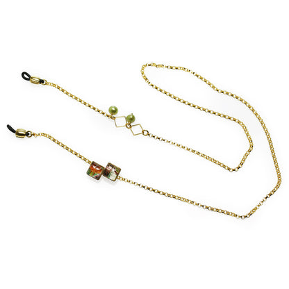 眼鏡チェーン ゴールド パンジー 金 四角 グリーン TAMARUSAN