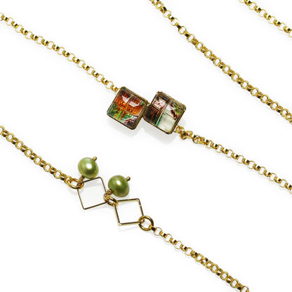眼鏡チェーン ゴールド パンジー 金 四角 グリーン TAMARUSAN