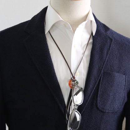 眼鏡ホルダー 革紐 2 way パンジー オレンジ TAMARUSAN