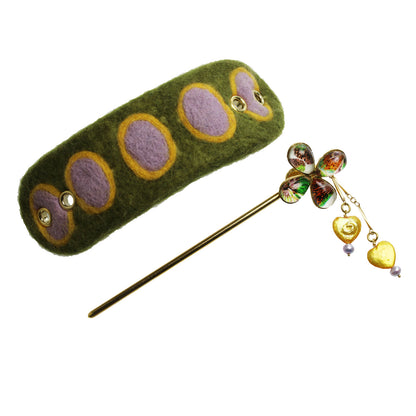 かんざしバレッタ マジェステ フェルト 緑 花 TAMARUSAN