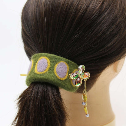 かんざしバレッタ マジェステ フェルト 緑 花 TAMARUSAN