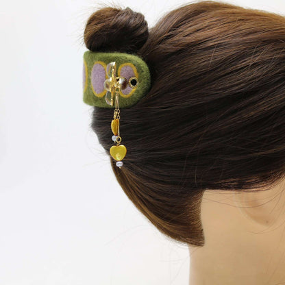 かんざしバレッタ マジェステ フェルト 緑 花 TAMARUSAN