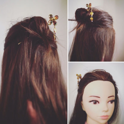 かんざしバレッタ マジェステ フェルト 緑 花 TAMARUSAN