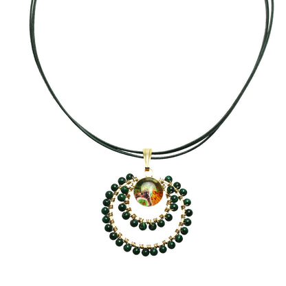 革紐チョーカー ２連 パンジー 緑 マラカイト TAMARUSAN