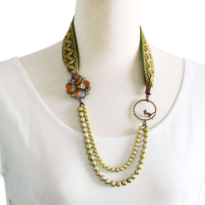 アシンメトリー グリーン ネックレス イタリアンブレード 花 ネックレス