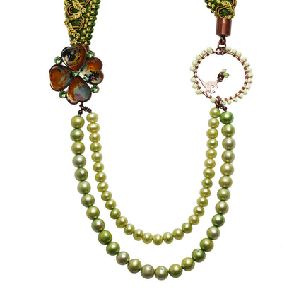 アシンメトリー グリーン ネックレス イタリアンブレード 花 ネックレス