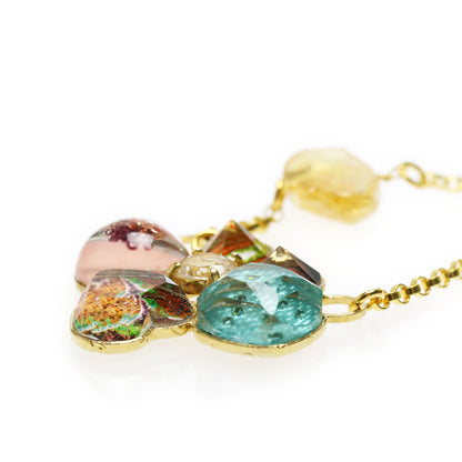ネックレス 花 ロング 金 アマゾナイト シトリン 水晶 マルチカラー ネックレス