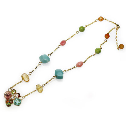 ネックレス 花 ロング 金 アマゾナイト シトリン 水晶 マルチカラー ネックレス