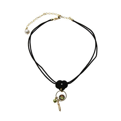 リボンチョーカー 黄緑 淡水パール あわじ結び 濃赤 TAMARUSAN