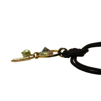 リボンチョーカー 黄緑 淡水パール あわじ結び 濃赤 TAMARUSAN