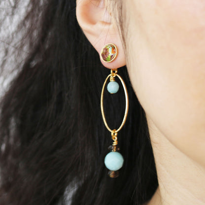 アシンメトリーピアス 水色 アマゾナイト パンジー TAMARUSAN