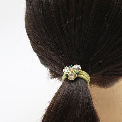 ヘアゴム シンプル パンジー 黄 緑 高級 大人 TAMARUSAN