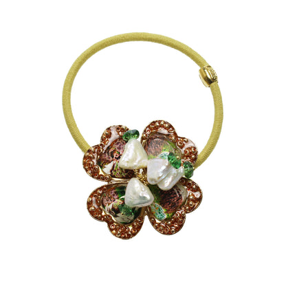 ヘアゴム 花 黄緑 パンジー 淡水パール TAMARUSAN