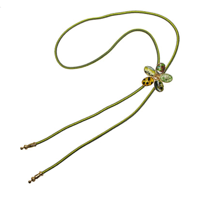 組紐ループタイ 花 黄緑 軽量 正絹 TAMARUSAN