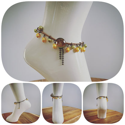 アンクレット 音符 淡水パール 革 グリーン TAMARUSAN