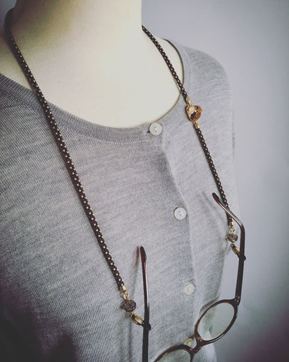 眼鏡チェーン 組紐 イエロー 正絹 ハート 音符 24k TAMARUSAN