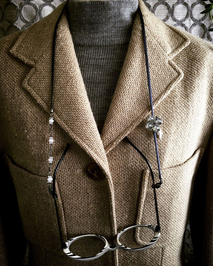 眼鏡チェーン 青 リボン 音符 水晶 TAMARUSAN