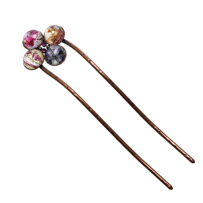 二股かんざし 花 ピンク アンティーク調 TAMARUSAN