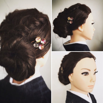 二股かんざし 花 ピンク アンティーク調 TAMARUSAN