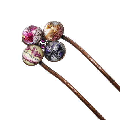 二股かんざし 花 ピンク アンティーク調 TAMARUSAN