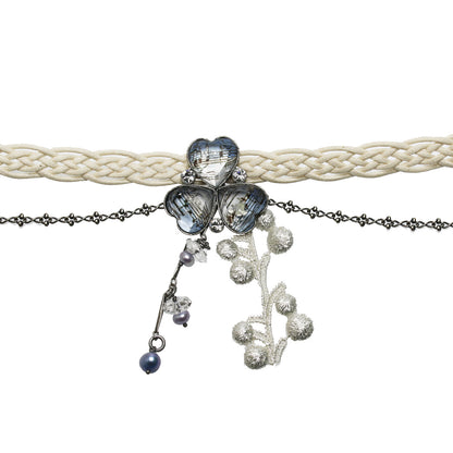 花 リボンチョーカー 音符 水晶 ブルー 白 TAMARUSAN