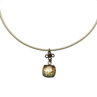 チョーカー ベージュ 革紐 グリーン 音符 TAMARUSAN