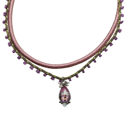 チョーカー 組紐 リボン ピンク 音符 正絹 TAMARUSAN