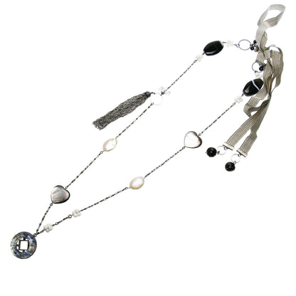 ネックレス ロング ブルー 音符 リボン 淡水パール TAMARUSAN