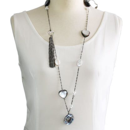 ネックレス ロング ブルー 音符 リボン 淡水パール TAMARUSAN