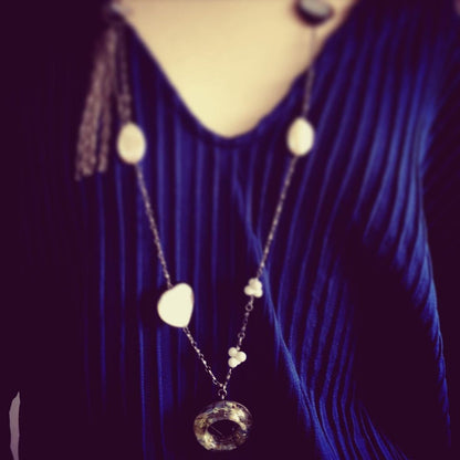 ネックレス ロング ブルー 音符 リボン 淡水パール TAMARUSAN