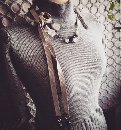 ネックレス ロング ブルー 音符 リボン 淡水パール TAMARUSAN