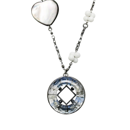 ネックレス ロング ブルー 音符 リボン 淡水パール TAMARUSAN