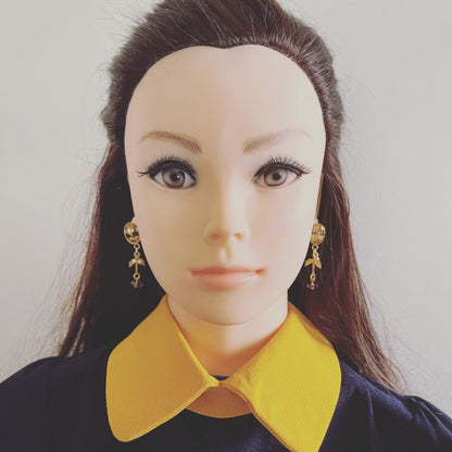 ピアス 黄色 音符 楽譜 スモーキークォーツ 淡水パール 金 TAMARUSAN