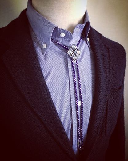 組紐 ループタイ スクエア 楽譜 水色 絹 TAMARUSAN