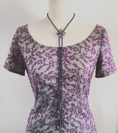 組紐 ループタイ スクエア 楽譜 水色 絹 TAMARUSAN