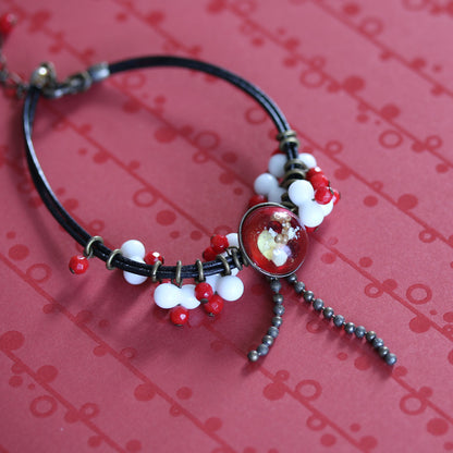 アンクレット 赤 革紐 珊瑚 TAMARUSAN