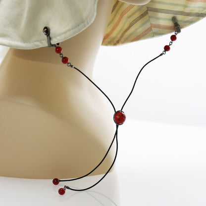 帽子留めクリップ 赤 革 珊瑚 TAMARUSAN