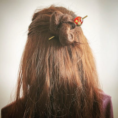 玉かんざし 赤 短め アンティーク風 TAMARUSAN