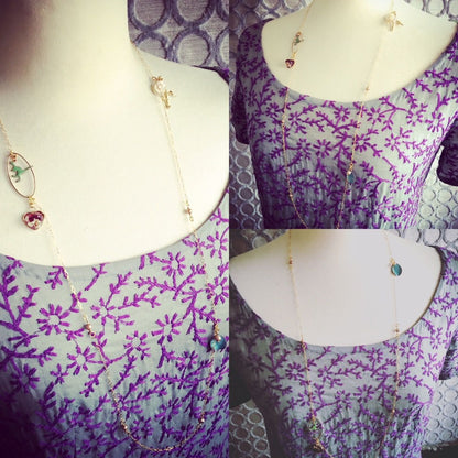 ロングネックレス 恐竜 七宝焼 ハート 赤 TAMARUSAN